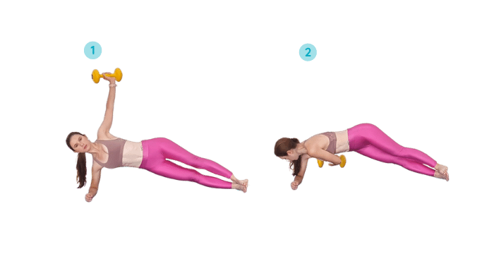 Plank rotation with dumbbell